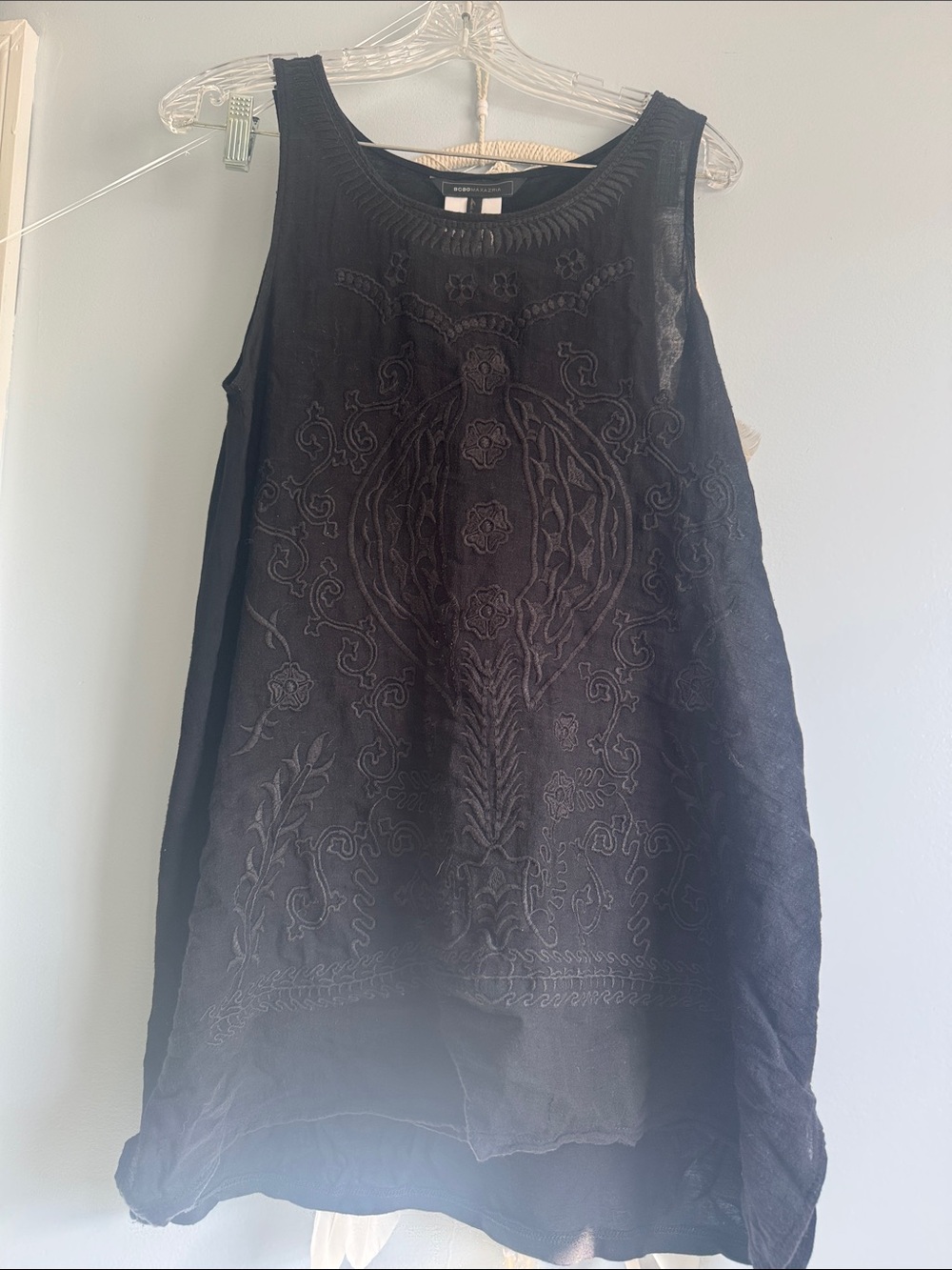 BCBGMaxAzria Black Sleeveless Embroidered Tank